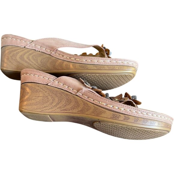 G C Shoes Womens 8 M Rachel Wedge Thong Sandal Comfort Mauve Pink - Picture 10 of 14